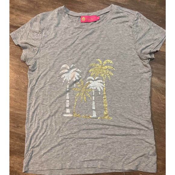 Macbeth Collection Gray Metallic Palm Tree Shirt Size Large - Picture 1 of 3